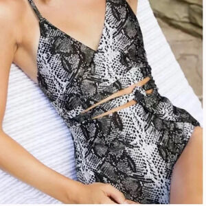 Aerie one piece bathing suit Full Coverage Snake Skin gray wrap swimsuit small
